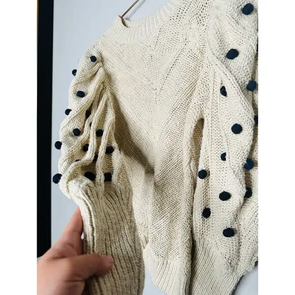 MARIE OLIVER Bridget Knit Bauble Detail Gathered Sleeves 100% Cotton Sweater S - Picture 10 of 14